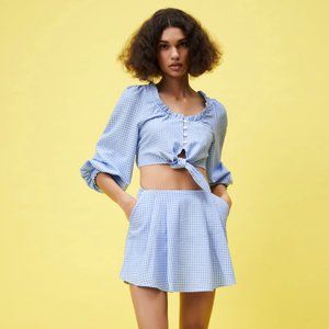 ZARA GINGHAM TOP & PLEATED SPLIT SKORT SET